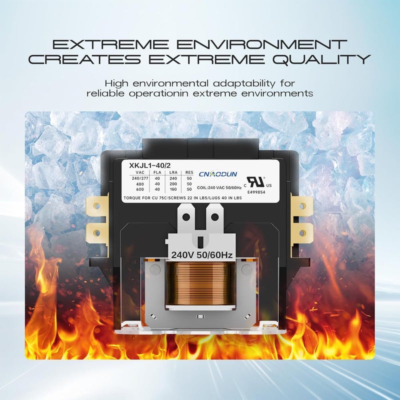 cnaodun HVAC Contactor Air Conditioner Contactor 2 Pole 40 Amp 240V Coil Compatible with Condenser,Compressor,Air Conditioner,Refrigeration Systems,Heat Pump - Image 4